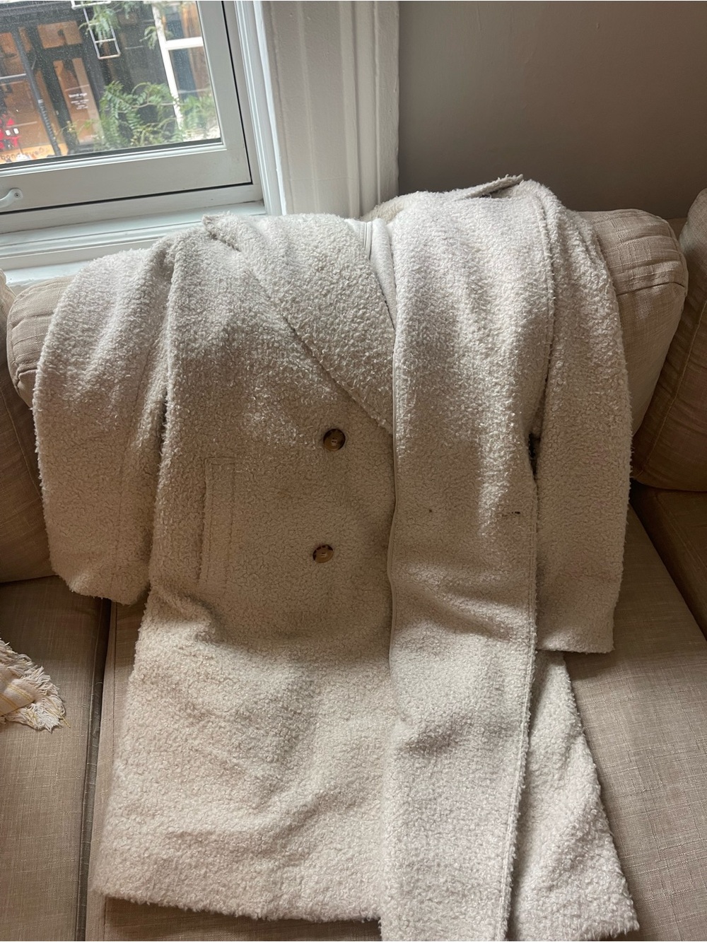 LOFT Cream Bouclé Teddy Coat Double-Breasted